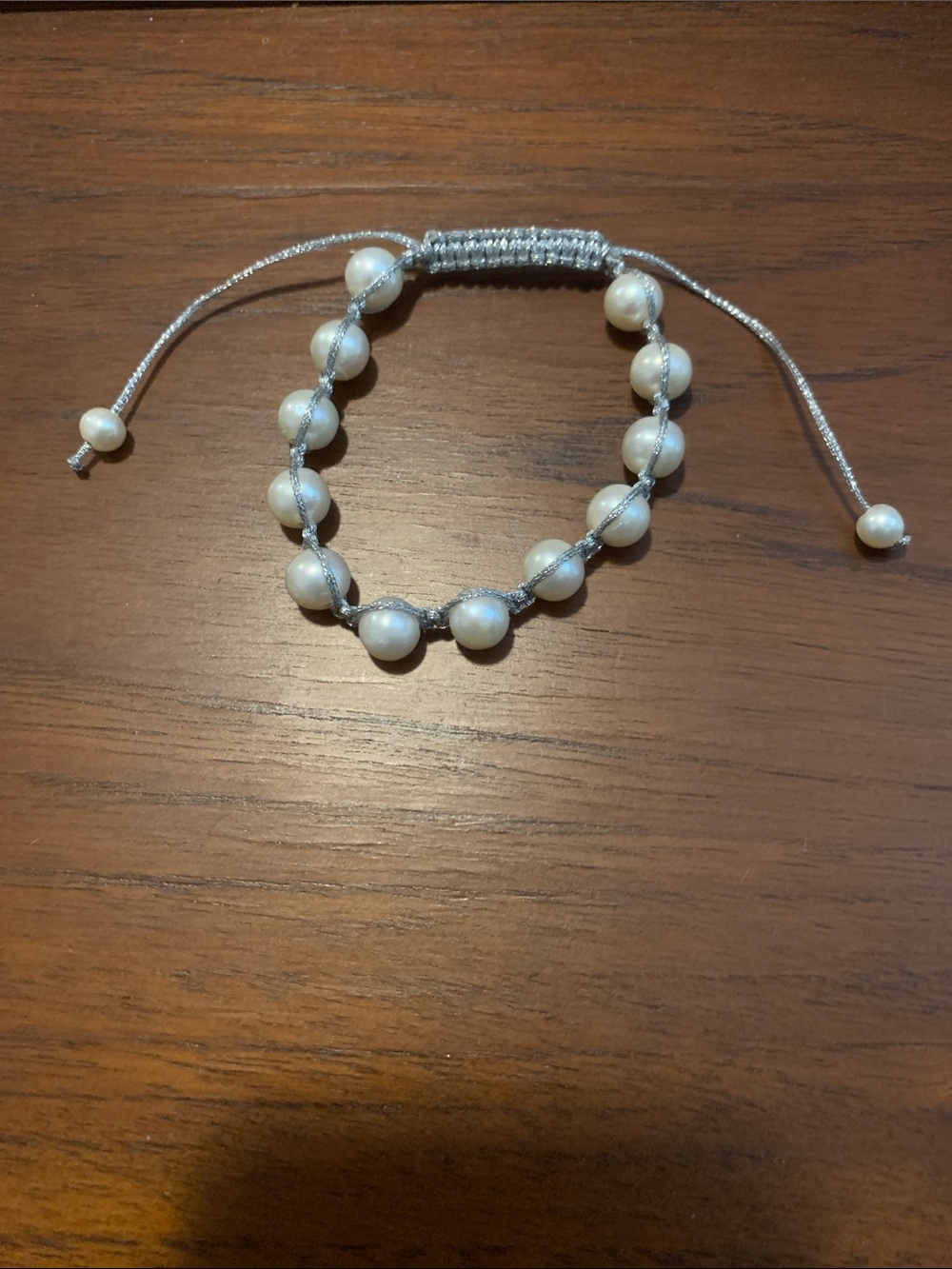 Vintage Freshwater Pearl Bracelet - White Pearls on Silver Cord
